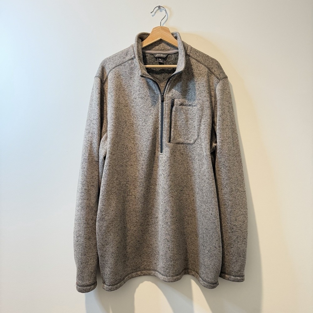 Eddie Bauer Men's TXL Quarter Zip Pullover Sweater Fleece Gray Heather